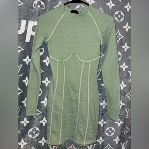 Green Long Sleeve Textured Dress